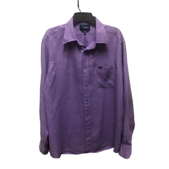 Faconnable Men’s Solid Purple Linen Long Sleeve Collared Button Up Shirt Size XL - Picture 1 of 9